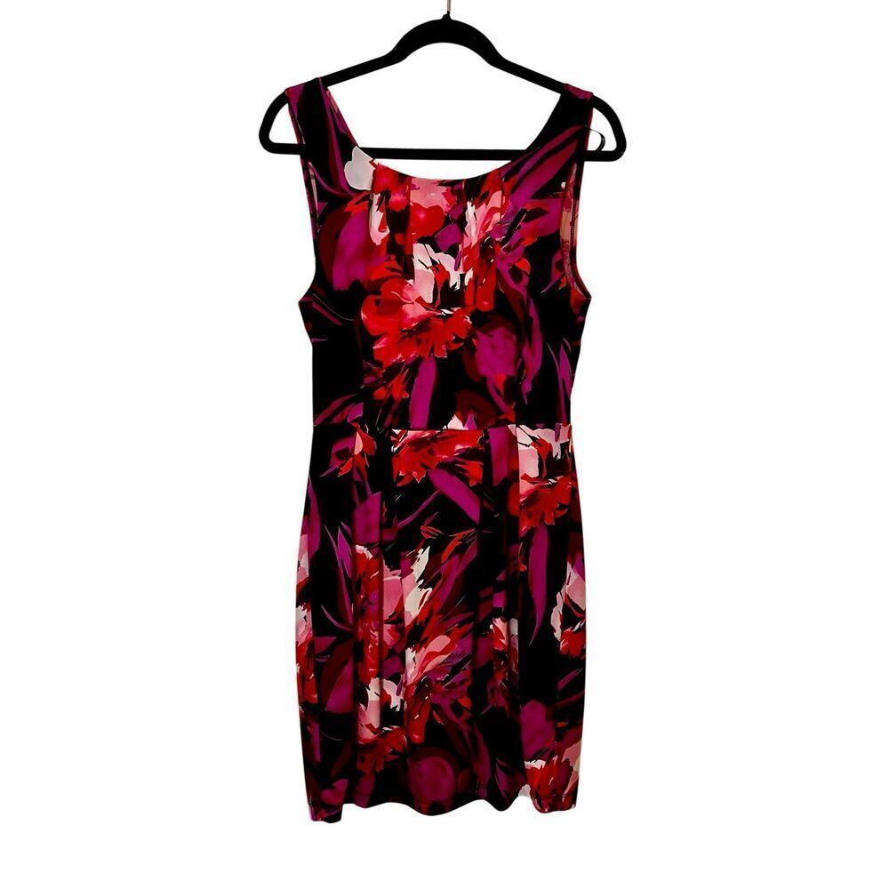 Bisou Bisou by Michele Bohbot Floral Print Shift Dress Sz 10 Pink, Red, Black